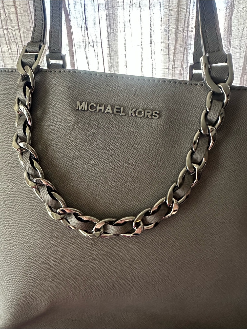 Michael Kors Gray Chain-Handle Saffiano Tote - Picture 2 of 6